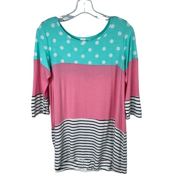 Lilypad Womens Color Block 3/4 Sleeves Top Blouse Lace Crochet Trim Size L - Picture 2 of 8